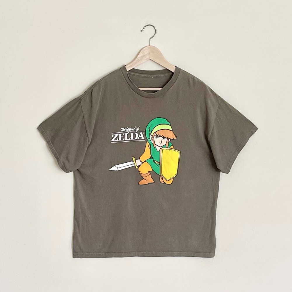 Vintage 90s Y2K Nintendo The Legend of Zelda Classic Link Olive T Shirt Adult XL